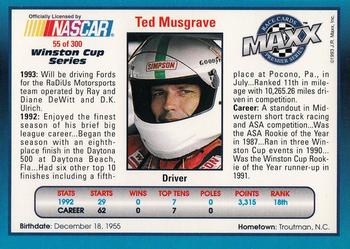 1993 Maxx Premier Series #55 Ted Musgrave Back