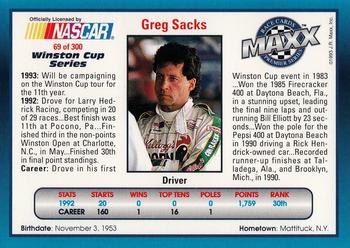 1993 Maxx Premier Series #69 Greg Sacks Back