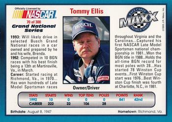 1993 Maxx Premier Series #70 Tommy Ellis Back