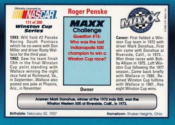 1993 Maxx Premier Series #111 Roger Penske Back