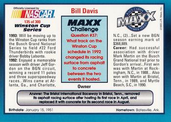 1993 Maxx Premier Series #135 Bill Davis Back