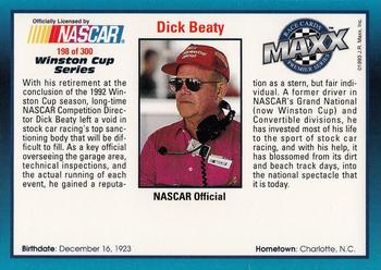1993 Maxx Premier Series #198 Dick Beaty Back