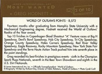 1994 World of Outlaws Most Wanted #2 Greg Hodnett Back