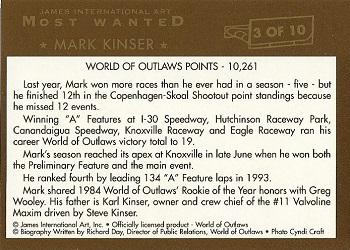 1994 World of Outlaws Most Wanted #3 Mark Kinser Back