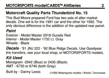 1992 Motorsports Modelcards AM Series #2 Morgan Shepherd's Car Back