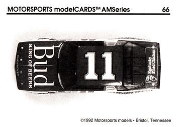 1992 Motorsports Modelcards AM Series #66 Darrell Waltrip's Car Back