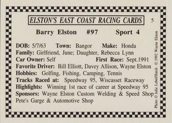 1992 Elston's East Coast Racing #5 Barry Elston Back