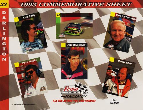 1993 Finish Line - Commemorative Sheets #22 Kyle Petty / Kyle Petty's Car / Cale Yarborough / Pete Wright / Jeff Hammond / Danny Glad Front