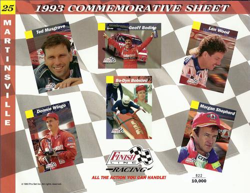 1993 Finish Line - Commemorative Sheets #25 Ted Musgrave / Geoff Bodine / Len Wood / Donnie Wingo / Bo-Dyn Bobsled / Morgan Shepherd Front