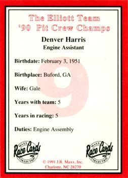 1991 Maxx The Bill Elliott Team #NNO Denver Harris Back