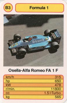 1986 Ace Trump Game Formula 1 #B3 Osella-Alfa Romeo FA1F Front