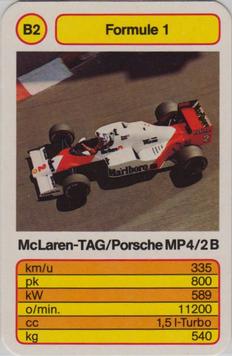 1986 Ace Trump Game Formula 1 - Formule 1 (German) #B2 McLaren-TAG/Porsche MP4/2B Front