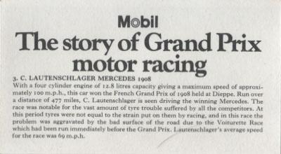 1971 Mobil The Story of Grand Prix Motor Racing #3 C. Lautenschlager Mercedes 1908 Back