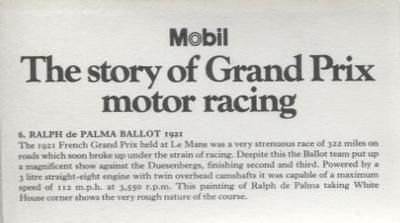 1971 Mobil The Story of Grand Prix Motor Racing #6 Ralph de Palma Ballot 1921 Back