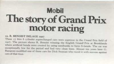 1971 Mobil The Story of Grand Prix Motor Racing #12 R. Benoist Delage 1927 Back