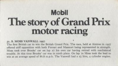 1971 Mobil The Story of Grand Prix Motor Racing #31 S. Moss Vanwall 1957 Back