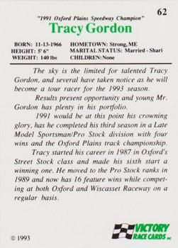 1993 Victory #62 Tracy Gordon Back
