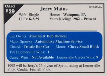 1992 Donny's Lernerville Speedway Part 1 - Silver Edition #29 Jerry Matus Back