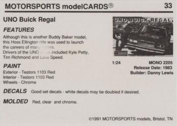 1991 Motorsports Modelcards #33 Buddy Baker Back