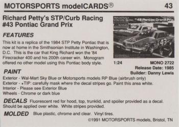 1991 Motorsports Modelcards #43 Richard Petty Back