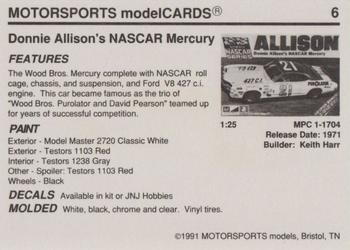 1991 Motorsports Modelcards - Premiere #6 Donnie Allison/David Pearson Back