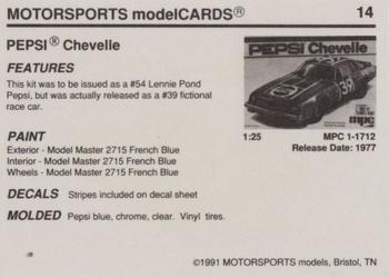 1991 Motorsports Modelcards - Premiere #14 Pepsi Chevelle Back