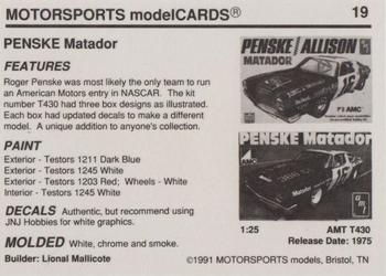 1991 Motorsports Modelcards - Premiere #19 Bobby Allison Back