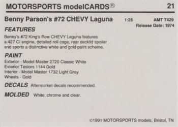 1991 Motorsports Modelcards - Premiere #21 Benny Parsons Back