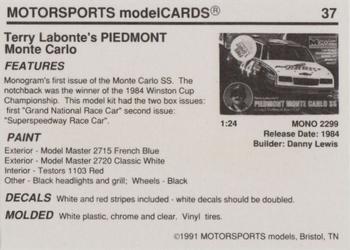 1991 Motorsports Modelcards - Premiere #37 Terry Labonte Back