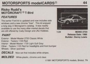 1991 Motorsports Modelcards - Premiere #44 Ricky Rudd Back