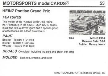 1991 Motorsports Modelcards - Premiere #53 Hut Stricklin Back