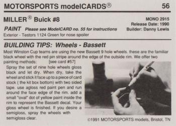 1991 Motorsports Modelcards - Premiere #56 Bobby Hillin, Jr. Back