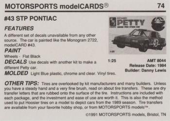 1991 Motorsports Modelcards - Premiere #74 Richard Petty Back