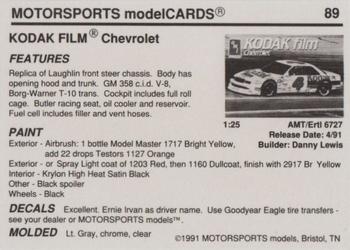 1991 Motorsports Modelcards - Premiere #89 Ernie Irvan Back