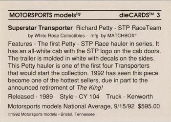 1992 Motorsports Diecards #3 Richard Petty Back