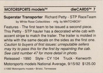 1992 Motorsports Diecards #7 Richard Petty Back