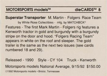 1992 Motorsports Diecards #8 Mark Martin Back