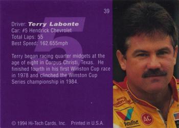 1995 Hi-Tech 1994 Brickyard 400 - Preview Proof #39 Terry Labonte Back