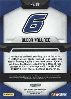 2016 Panini Certified #88 Bubba Wallace Back
