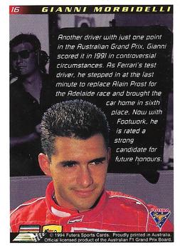 1994 Futera Adelaide F1 Grand Prix #16 Gianni Morbidelli Back