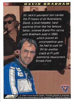 1994 Futera Adelaide F1 Grand Prix #38 David Brabham Back
