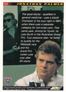 1994 Futera Adelaide F1 Grand Prix #42 Jonathan Palmer Back
