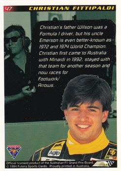 1994 Futera Adelaide F1 Grand Prix #47 Christian Fittipaldi Back