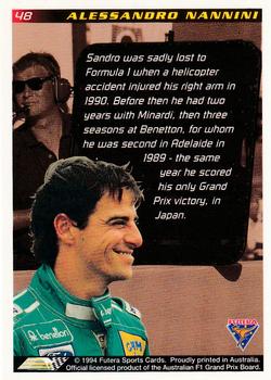 1994 Futera Adelaide F1 Grand Prix #48 Alessandro Nannini Back