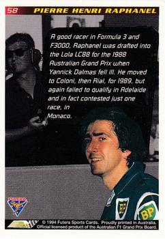 1994 Futera Adelaide F1 Grand Prix #58 Pierre-Henri Raphanel Back