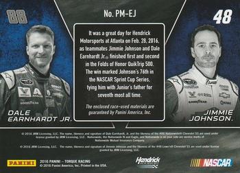 2016 Panini Torque - Pairings Materials Red #PM-EJ Dale Earnhardt Jr. / Jimmie Johnson Back