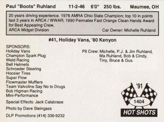 1991 Hot Shots ARCA #1404 Paul Ruhland Back