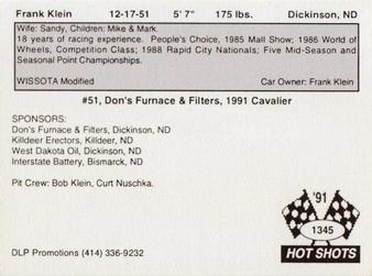 1991 Hot Shots #1345 Frank Klein Back