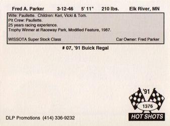 1991 Hot Shots #1376 Fred A. Parker Back