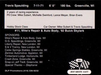 1992 Hot Shots #1577 Travis Spaulding Back